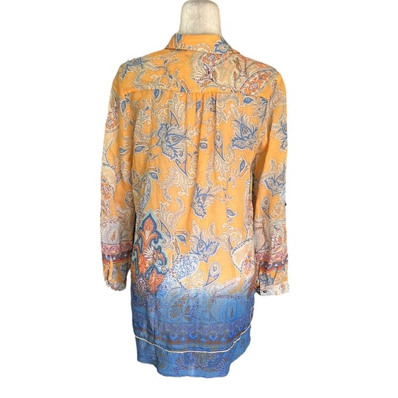 Anthropologie Aratta Silent Journey Peach & Blue Paisley Velvet Trim Blouse - S - Picture 7 of 13